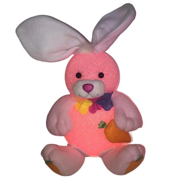 VINTAGE TRENDMASTERS 2000 Light-Up Melted Popcorn Pink Sitting Bunny/Rabbit - Picture 1 of 7